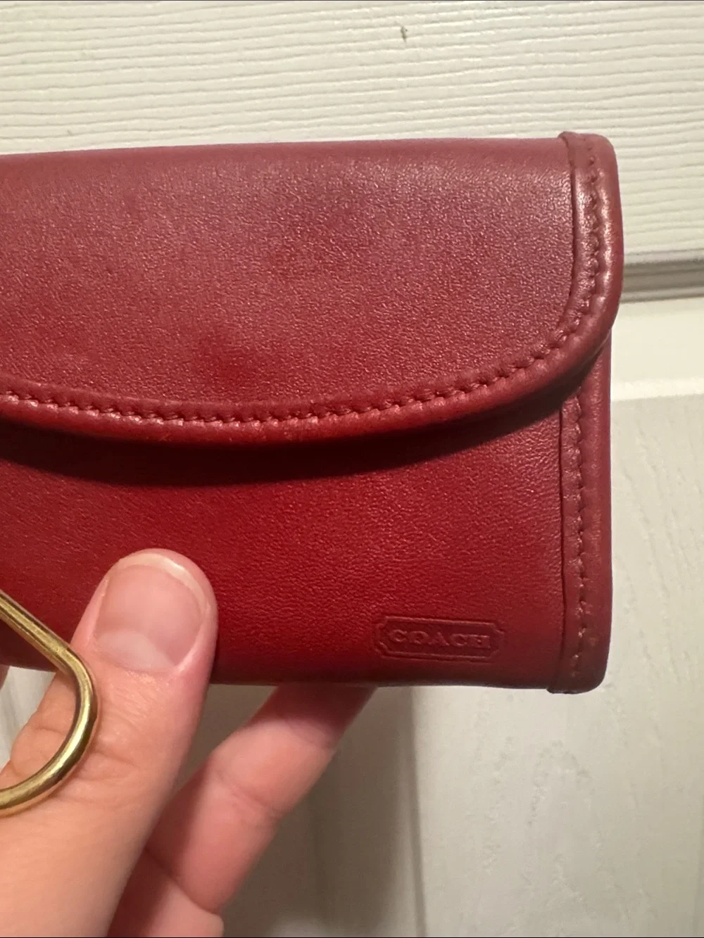Coach Red Leather Key Pouch with Gold Hardware - Picture 3 of 9
